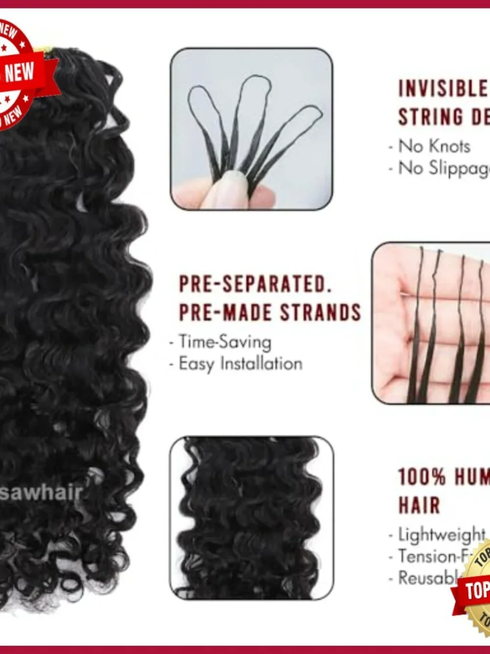 Water Deep Wave Crochet Human Hair Extensions 16 Inch Knotless Pre-Separated